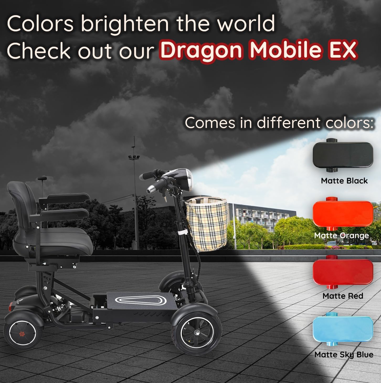 Dragon EX 4 Wheel Foldable Electric Scooter for Adults, Elderly & Travel - All Terrain Aluminum Alloy Power Wheelchair with Premium Large Seat - Front Basket Included - Image 6