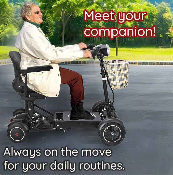 Dragon EX 4 Wheel Foldable Electric Scooter for Adults, Elderly & Travel - All Terrain Aluminum Alloy Power Wheelchair with Premium Large Seat - Front Basket Included - Image 3