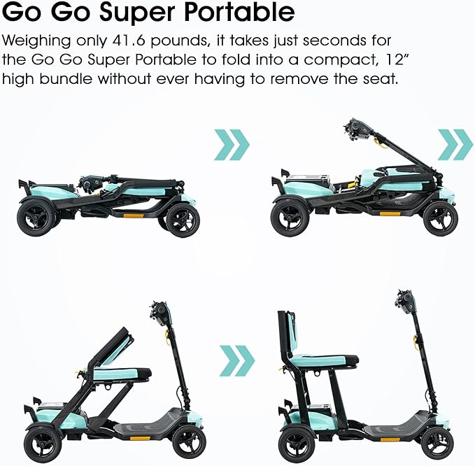 Pride Go Go Super Portable Scooter + Accessories, USA Made, Airline Approved, Foldable Power Electric Scooter for Adults, Lithium Battery, 300 lb Capacity, Weighs Only 41.6 lbs, LED Lighting - Image 7
