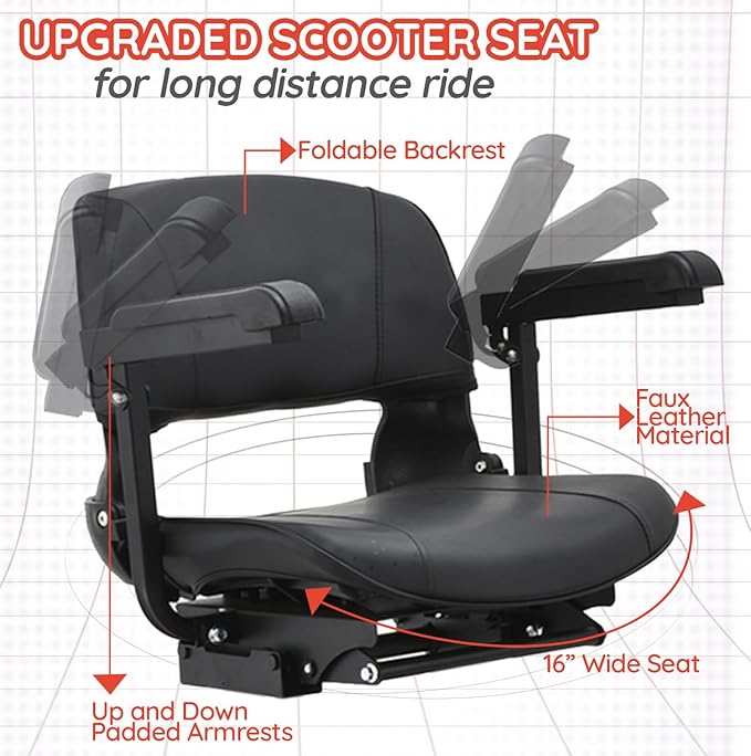 Dragon EX 4 Wheel Foldable Electric Scooter for Adults, Elderly & Travel - All Terrain Aluminum Alloy Power Wheelchair with Premium Large Seat - Front Basket Included - Image 5