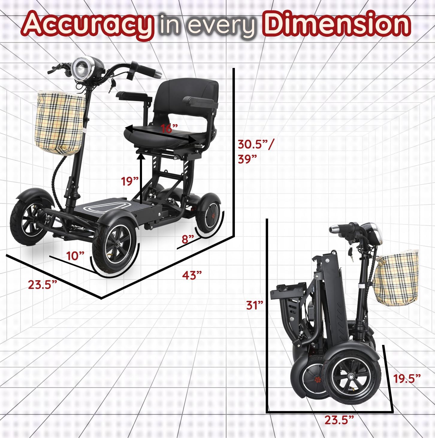 Dragon EX 4 Wheel Foldable Electric Scooter for Adults, Elderly & Travel - All Terrain Aluminum Alloy Power Wheelchair with Premium Large Seat - Front Basket Included - Image 8