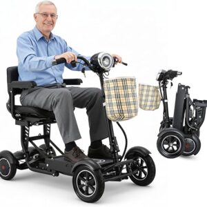 Dragon EX 4 Wheel Foldable Electric Scooter for Adults, Elderly & Travel - All Terrain Aluminum Alloy Power Wheelchair with Premium Large Seat - Front Basket Included