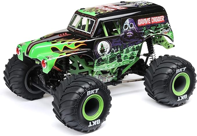 Losi 1/18 Mini LMT Grave Digger 2S 4X4 RTR Brushed Monster Truck Battery & Charger Included Green LOS01026T1