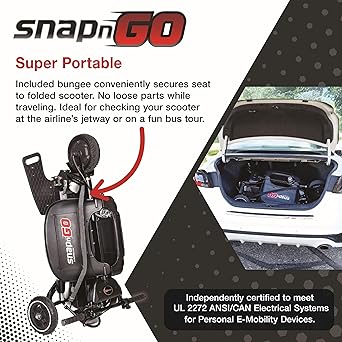 SNAPnGO Three Wheel Portable Electric Scooter for Adults - Aircraft-Grade Aluminum, Top Speeds of 5 mph & 13-Mile Range - Folding & Foldable Scooter - Airline Approved Electric Sit Down Scooter - Image 5