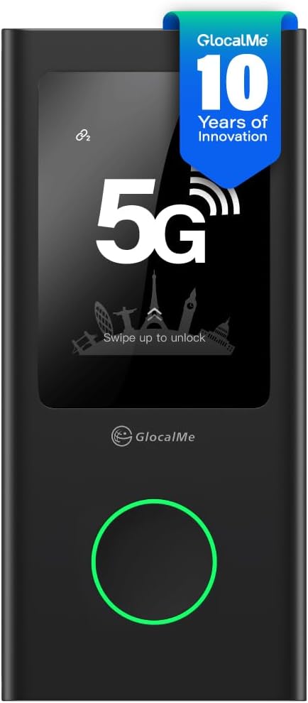 GlocalMe Numen Air 5G Mobile Hotspot, Portable WiFi Hotspot for Travel in 200+ Countries, Ultra High Speed Pocket Hotspot Device with Speed Up to 2.5Gbps, No SIM Card Required, 16 Connected Devices