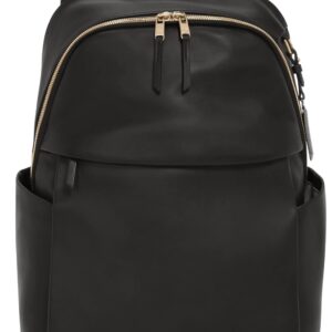 TUMI - Voyageur Raina Backpack - Women's Premium Leather Backpack - Everyday Bag with Phone Pocket & Laptop Compartment - Black, Light Gold Hardware